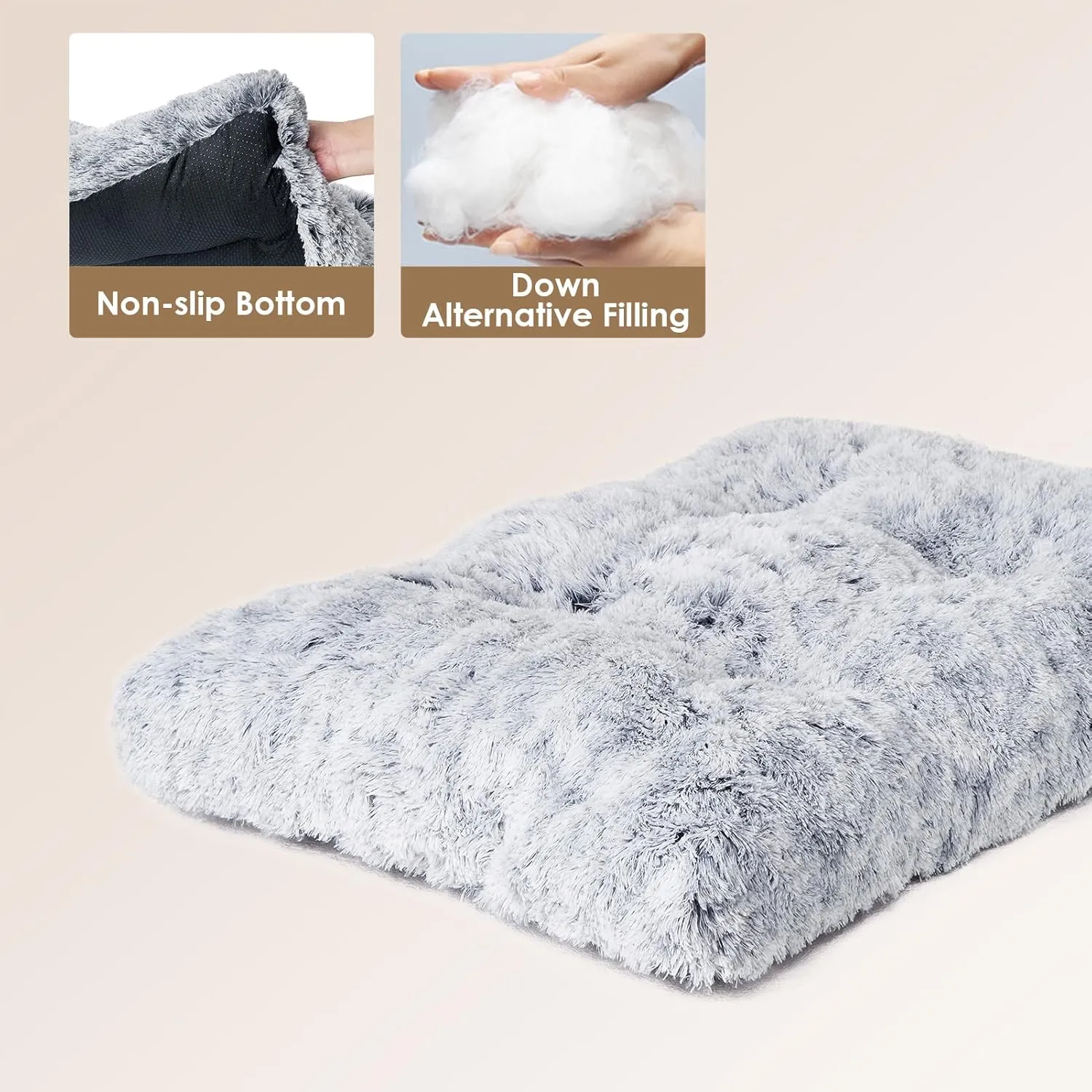 EHEYCIGA Fluffy XXL Dog Crate Pad, Plush Faux Fur Bed for Extra Large Size, Calming Anti Anxiety XXL Dog Bed for Crate, Washable Soft Warm Mat with Non-Slip Bottom