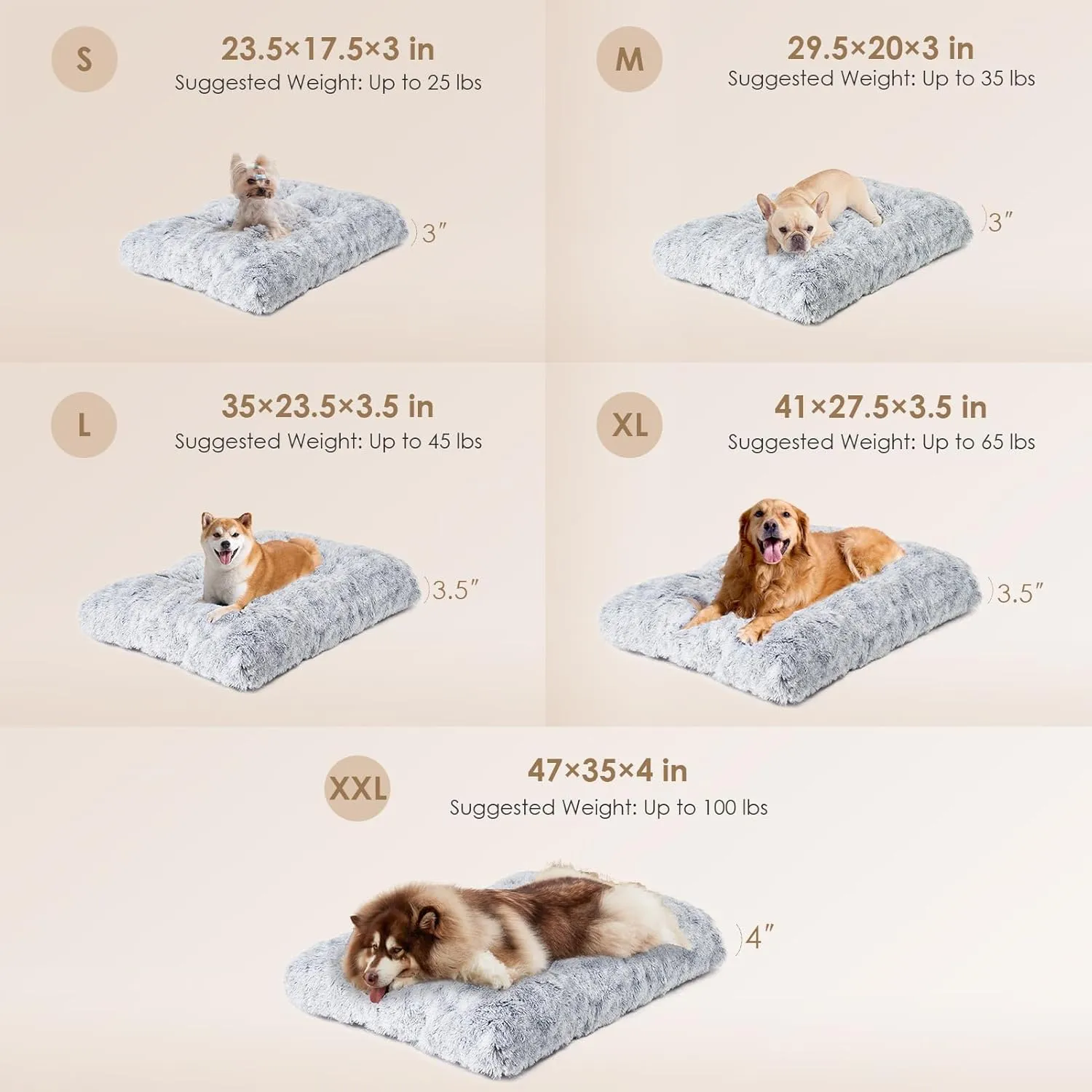 EHEYCIGA Fluffy XXL Dog Crate Pad, Plush Faux Fur Bed for Extra Large Size, Calming Anti Anxiety XXL Dog Bed for Crate, Washable Soft Warm Mat with Non-Slip Bottom