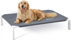 Elevated Dog Cot Bed, Tool-Free Assembly, Outdoor Raised Dog Cooling Bed Frame for Large Pets, Summer Pet Hammock Off Ground with Non-Slip Feet & Waterproof Teslin Mesh, 43x30 Inch