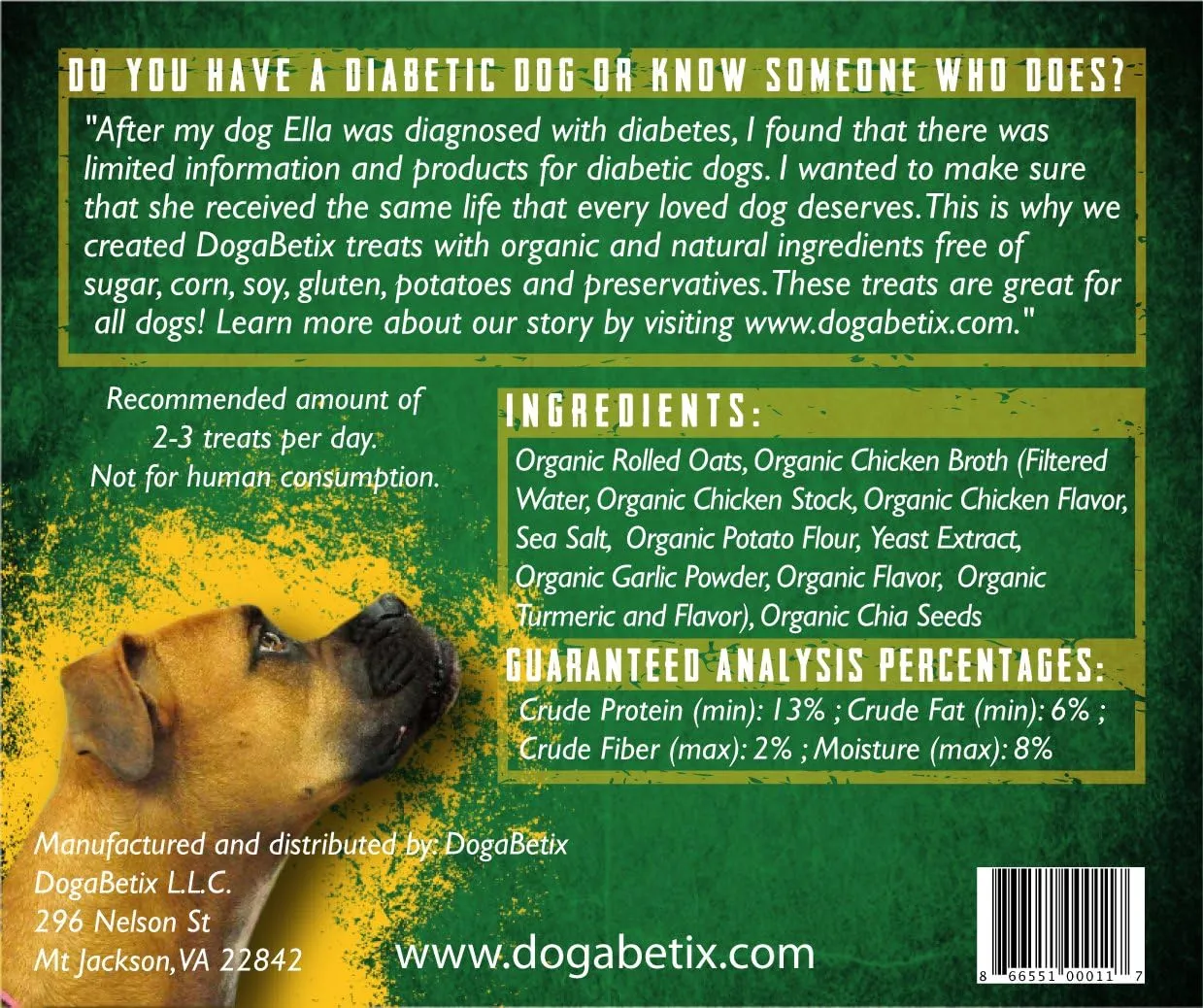 Ella's Diabetic Dog Treats Chicken (8oz) - Low Glycemic Ingredients - Vet Approved - Made in USA by Owners of Diabetic Dogs - Developed to Help Keep Glucose Levels Stable