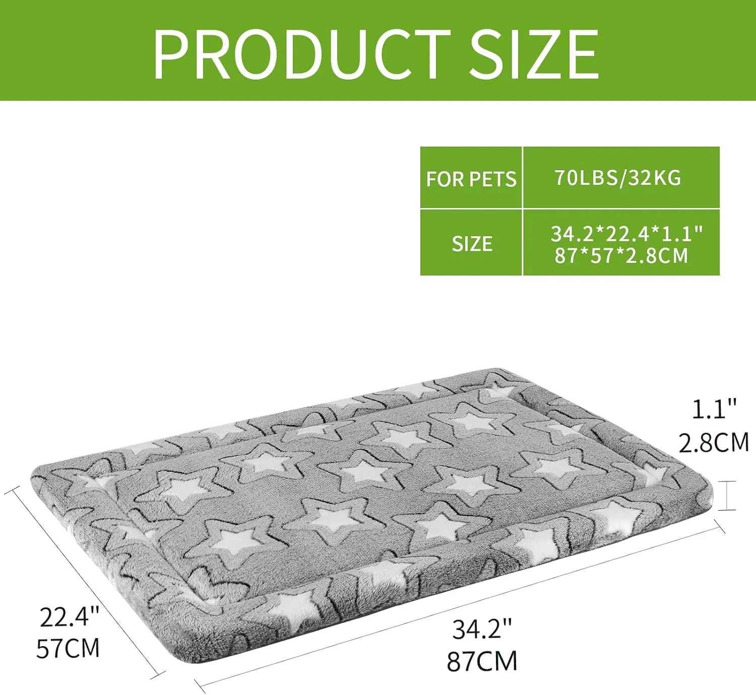 EMPSIGN Dog Crate Pad - Reversible Kennel Mat (Cool & Warm), Machine Washable, Cozy Star Pattern Sleeping Pad for Small Medium Large Dogs, All-Season Pet Bed, Suitable for 36"x24" Dog Crate, Grey