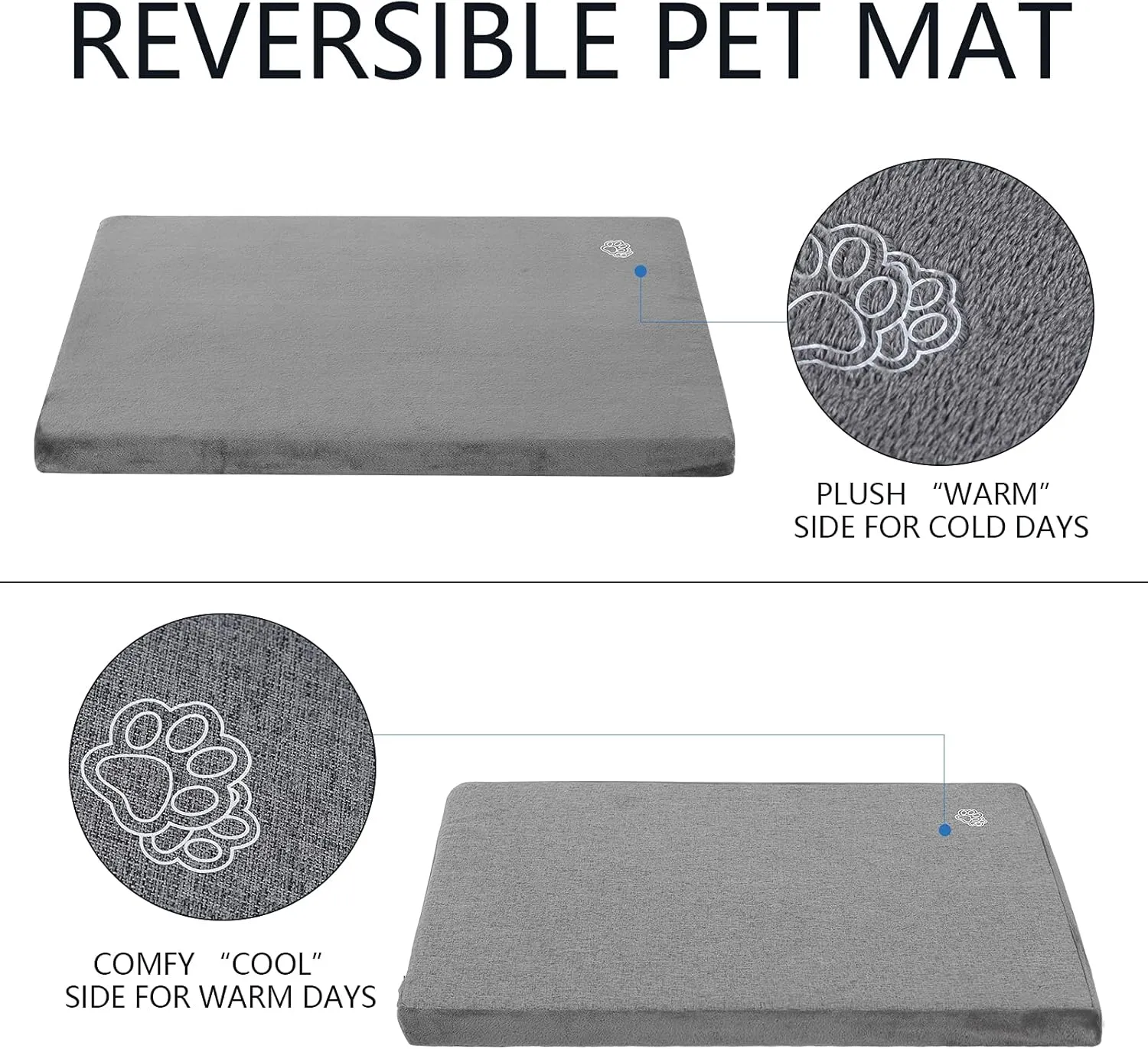 EMPSIGN Stylish Dog Bed Mat Dog Crate Pad Mattress Reversible (Cool & Warm), Water Proof Linings, Removable Machine Washable Cover, Firm Support Small to XX Large Dogs, Grey,XL(41''''*28''''*3'''')