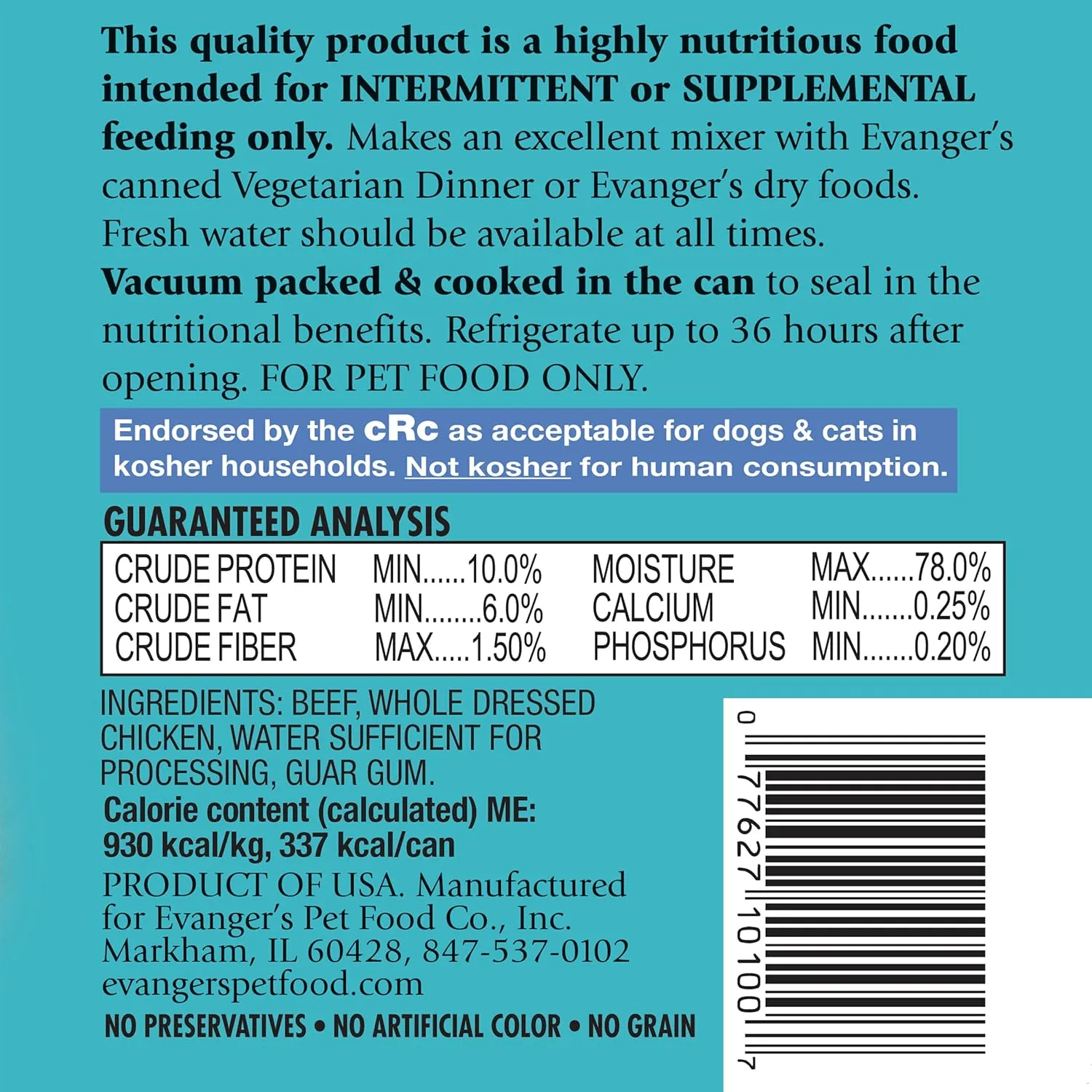 Evanger's Heritage Classic Beef with Chicken for Dogs - 12, 12.5 oz Cans
