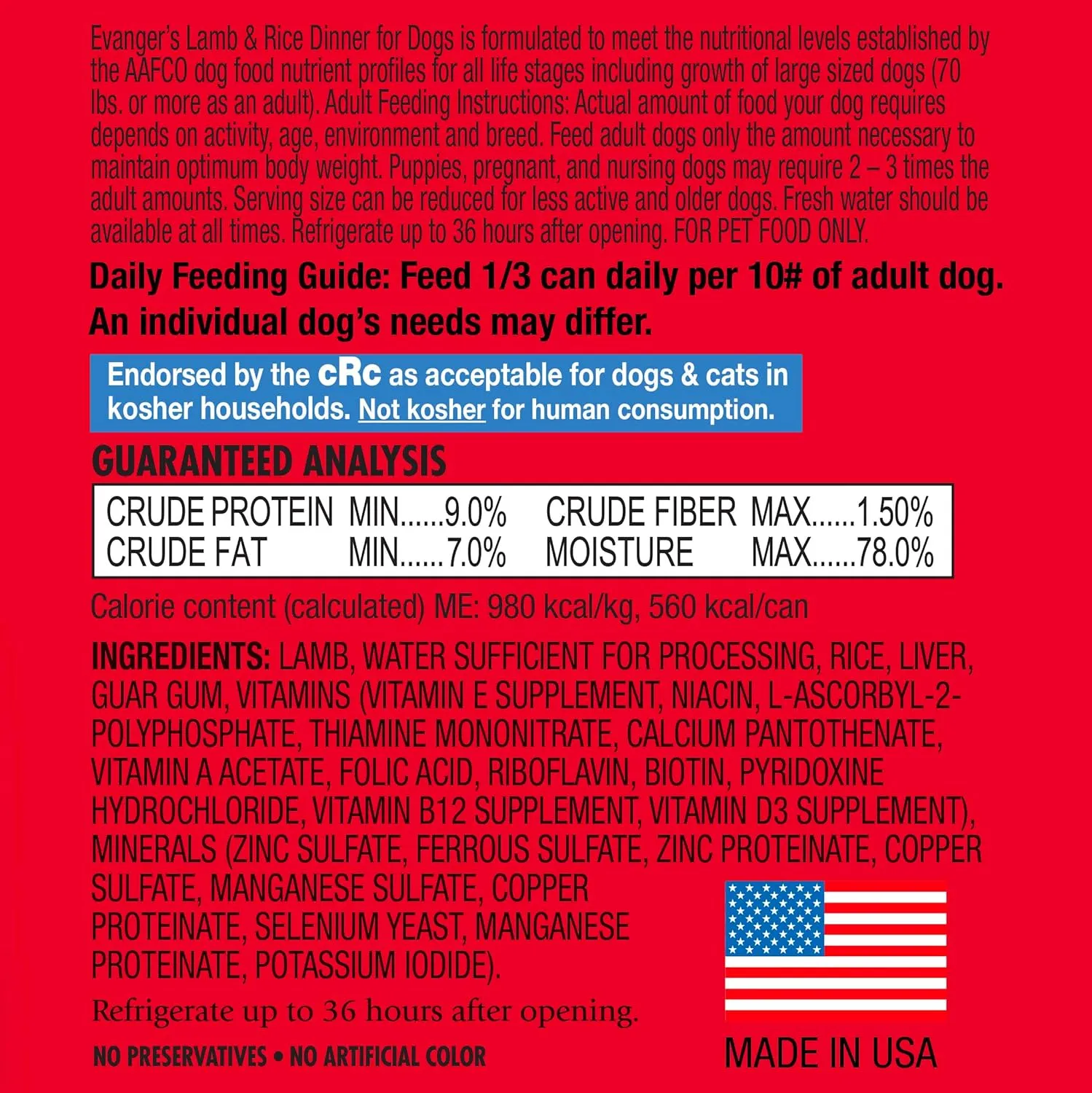 Evanger's Heritage Classics Lamb and Rice Dinner for Dogs - 12, 12.5 oz Cans