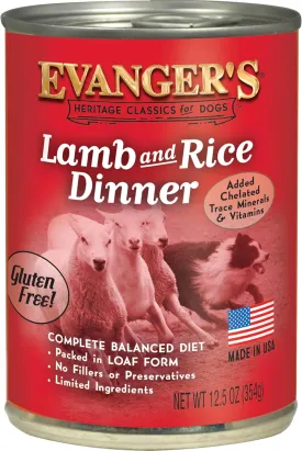 Evanger's Heritage Classics Lamb and Rice Dinner for Dogs - 12, 12.5 oz Cans