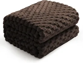 Excervent Flannel Fleece Throw Blanket (50x70 inches), Hexagon Jacquard Decorative Fuzzy Blankets for Household, Camping, and Travel, Super Soft Cozy, Suitable for All Seasons, Brown