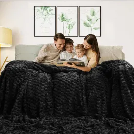 Excervent Flannel Fleece Throw Blanket(120x120 inches), Oversized Giant Extra Large 10'x10' King Bed Throw, Hexagon Jacquard Decorative Fuzzy Blankets for Household, Camping, and Travel, Black