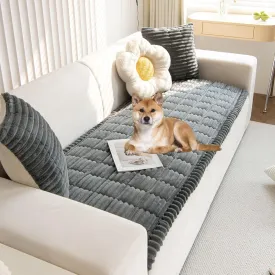 Faux Fur Dog Couch Cover Protector Soft Fuzzy Plush Couch Cover for Dogs Washable Anti-Slip Dog Bed Cover Pet Blanket Pet Friendly Sofa Cover for Puppy Large Dog Cat (Mid Grey,28"x47")