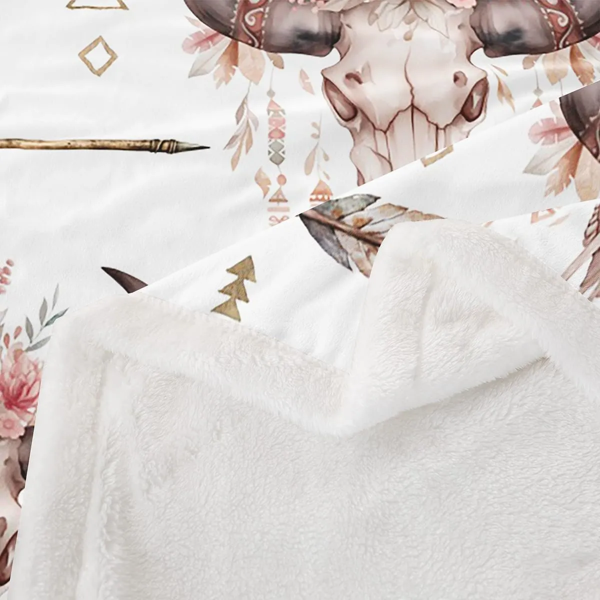 Feelyou Boho Arrow Floral Blanket - Boho Wild Animal Skeleton Fleece Sherpa Throw for Bed, Couch, Chair - 50"x60"
