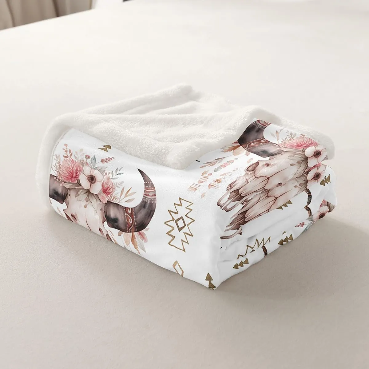 Feelyou Boho Arrow Floral Blanket - Boho Wild Animal Skeleton Fleece Sherpa Throw for Bed, Couch, Chair - 50"x60"