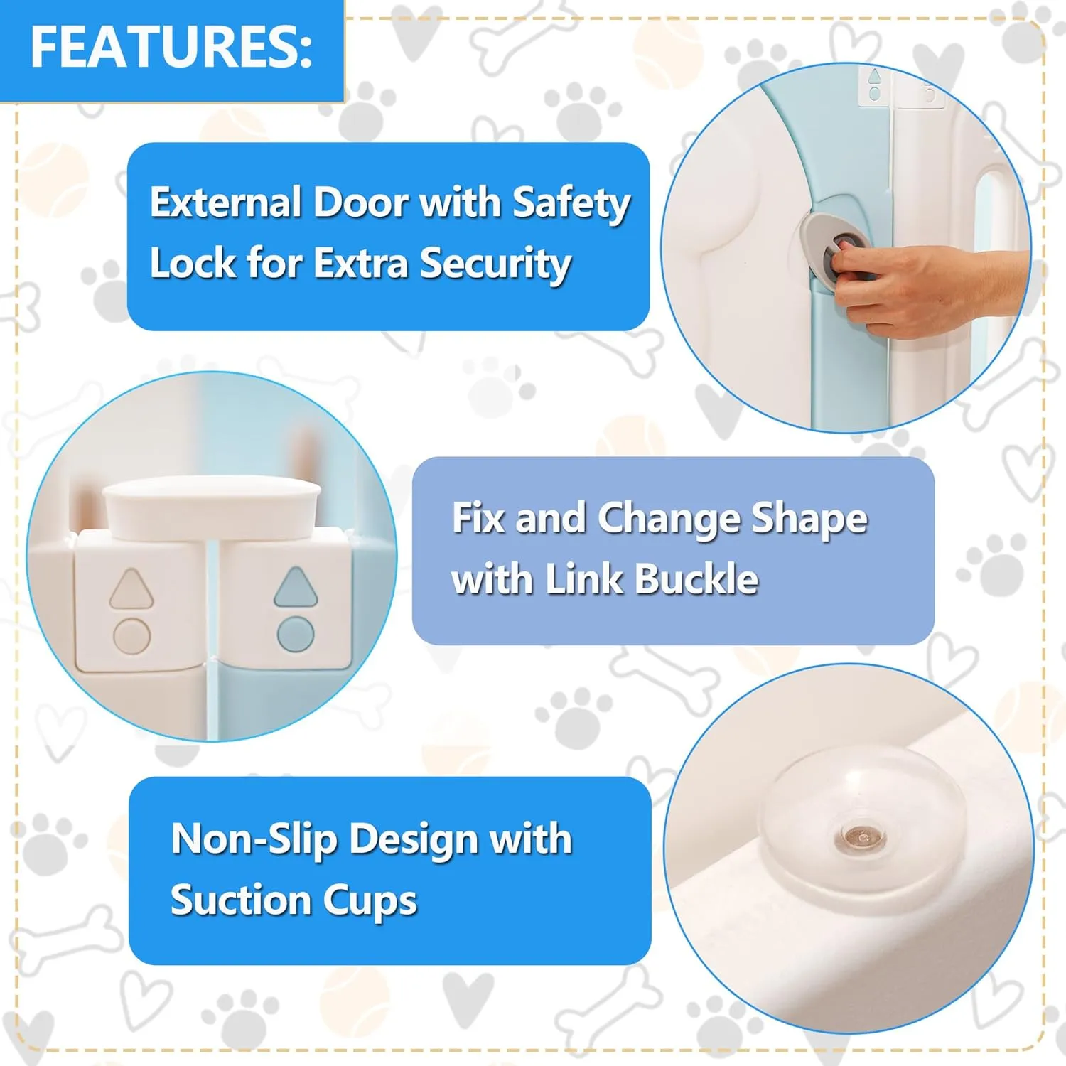 Foldable Dog Play Pen Indoors, Non-Slip Sturdy Puppy Playpen with Door, 25.5" H 10-Panel Adjustable Shape Dog Fence Pen for Small/Medium Dogs, Thickened, Easy to Store