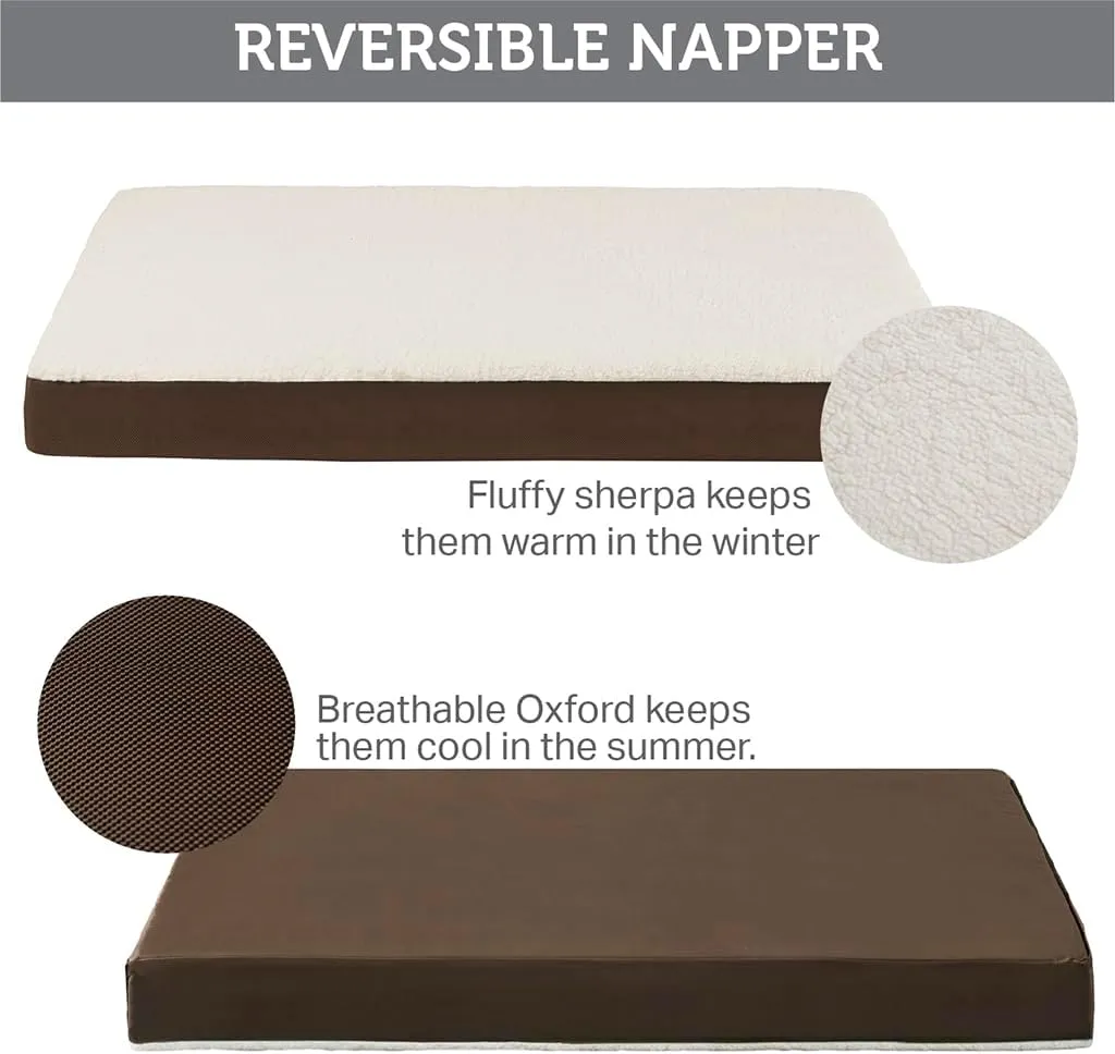 Friends Forever Orthopedic Dog Bed, Cooling Dog Beds with Removable Washable Cover, Reversible Pet Bed Mat with Memory Foam, Washable Removable Cover, Kato Khaki, 44x32x3.5