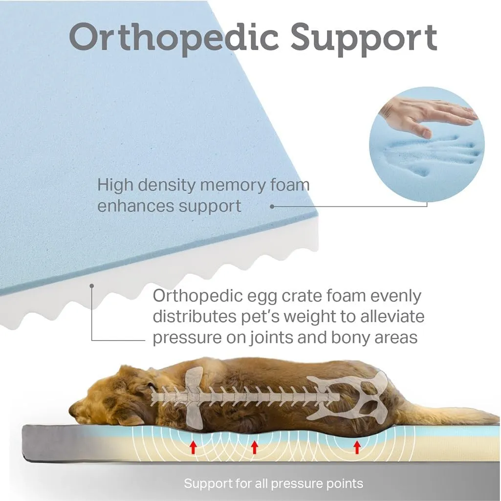 Friends Forever Orthopedic Dog Bed, Cooling Dog Beds with Removable Washable Cover, Reversible Pet Bed Mat with Memory Foam, Washable Removable Cover, Kato Khaki, 44x32x3.5
