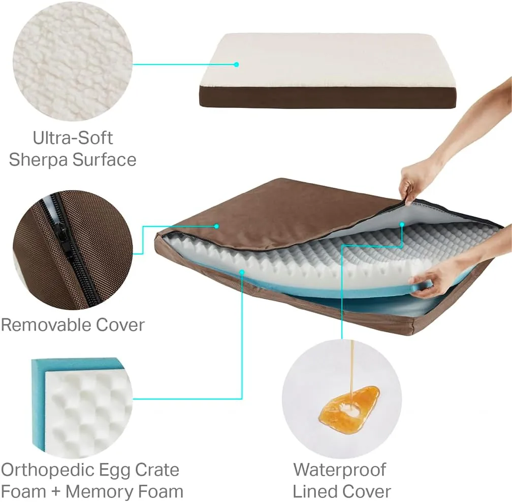 Friends Forever Orthopedic Dog Bed, Cooling Dog Beds with Removable Washable Cover, Reversible Pet Bed Mat with Memory Foam, Washable Removable Cover, Kato Khaki, 44x32x3.5