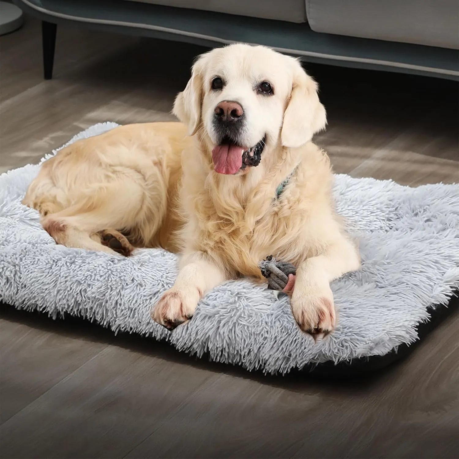 Fulffy Pet Pad Bed - 36" x 23" Plush Faux Fur Dog Crate Mat with Anti-Slip Bottom, Machine Washable Kennel Pad for Large & Medium Dogs, Gray