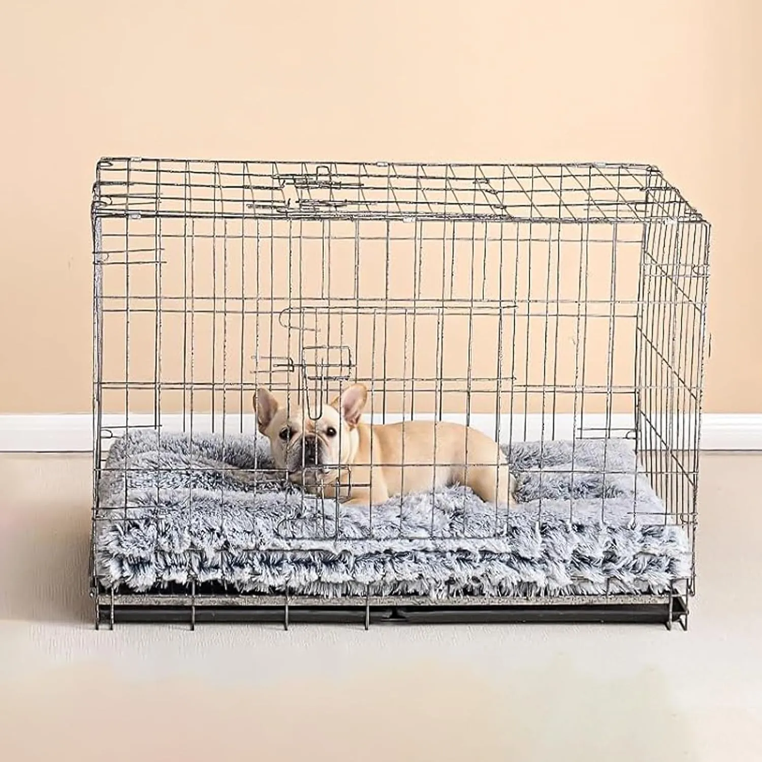 Fulffy Pet Pad Bed - 36" x 23" Plush Faux Fur Dog Crate Mat with Anti-Slip Bottom, Machine Washable Kennel Pad for Large & Medium Dogs, Gray