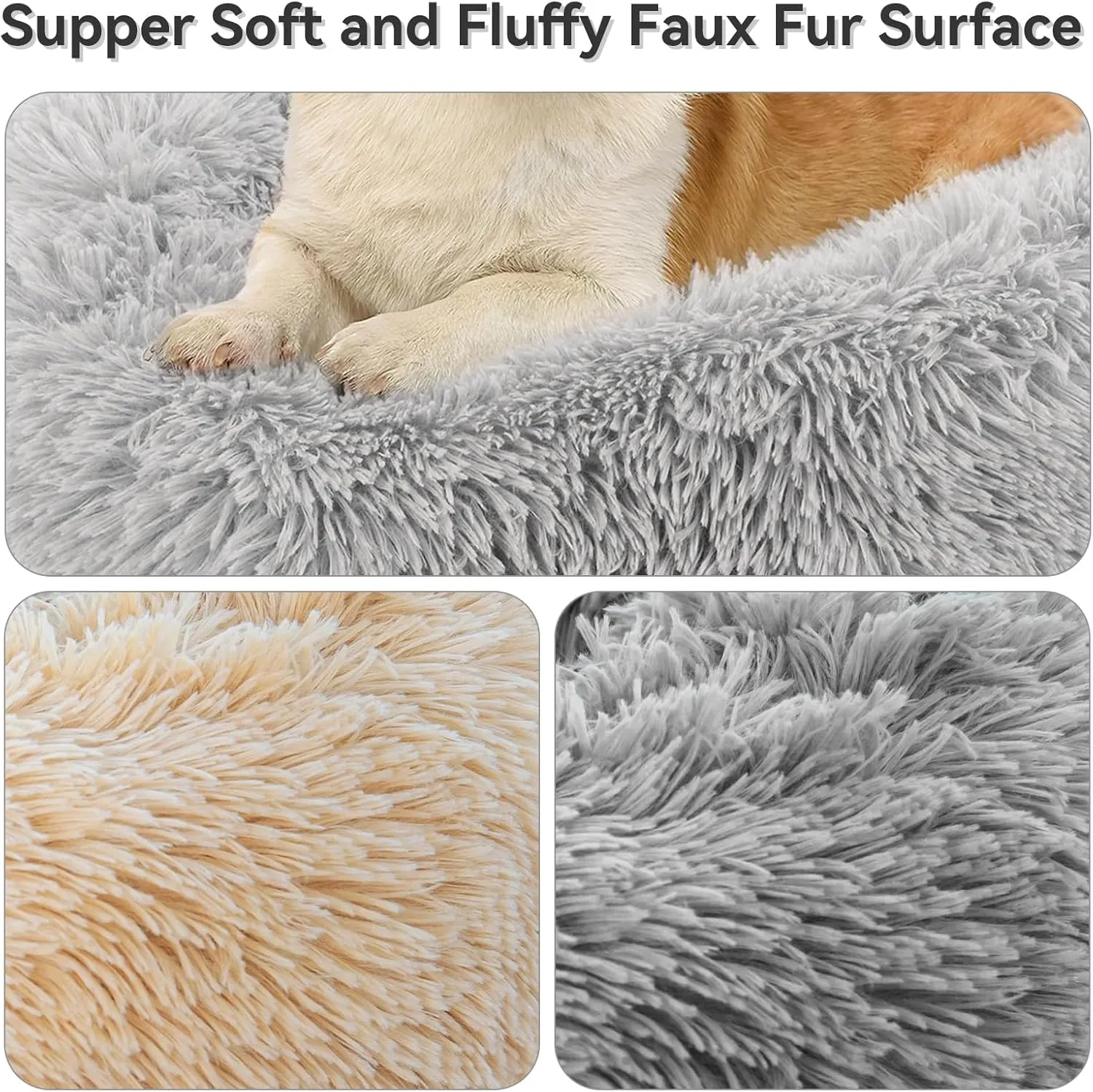 Fulffy Pet Pad Bed - 36" x 23" Plush Faux Fur Dog Crate Mat with Anti-Slip Bottom, Machine Washable Kennel Pad for Large & Medium Dogs, Gray
