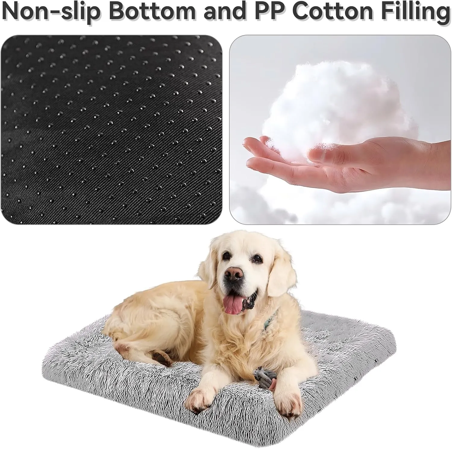 Fulffy Pet Pad Bed - 36" x 23" Plush Faux Fur Dog Crate Mat with Anti-Slip Bottom, Machine Washable Kennel Pad for Large & Medium Dogs, Gray
