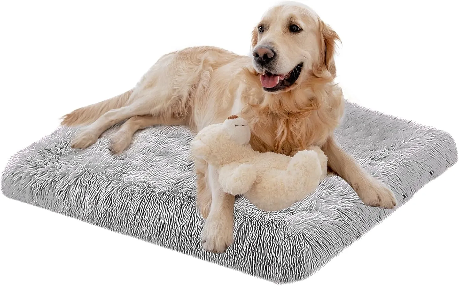Fulffy Pet Pad Bed - 36" x 23" Plush Faux Fur Dog Crate Mat with Anti-Slip Bottom, Machine Washable Kennel Pad for Large & Medium Dogs, Gray