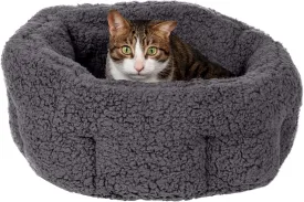Furhaven 20" Round Self-Warming Pet Bed for Indoor Cats & Small Dogs, 100% Washable, For Pets Up to 20 lbs - Hi Lo Snuggle Terry Cuddler - Charcoal Gray, Small