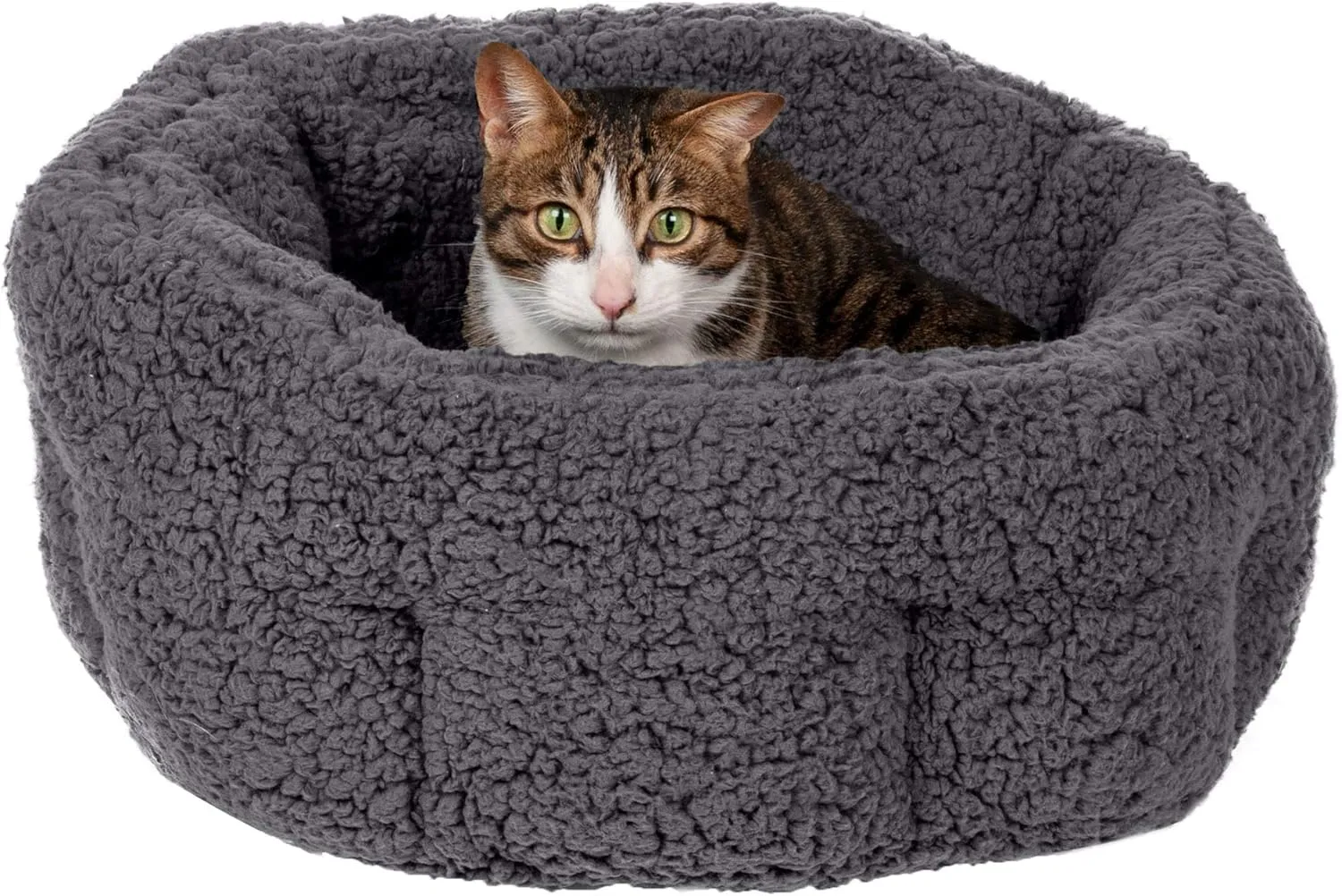 Furhaven 20" Round Self-Warming Pet Bed for Indoor Cats & Small Dogs, 100% Washable, For Pets Up to 20 lbs - Hi Lo Snuggle Terry Cuddler - Charcoal Gray, Small