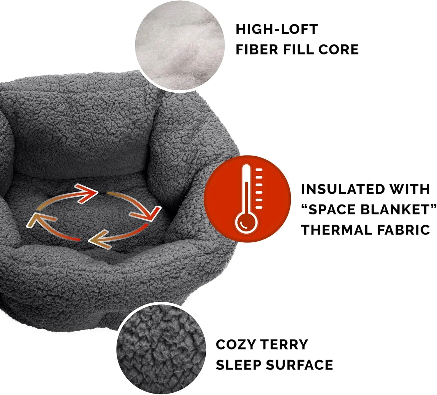 Furhaven 20" Round Self-Warming Pet Bed for Indoor Cats & Small Dogs, 100% Washable, For Pets Up to 20 lbs - Hi Lo Snuggle Terry Cuddler - Charcoal Gray, Small