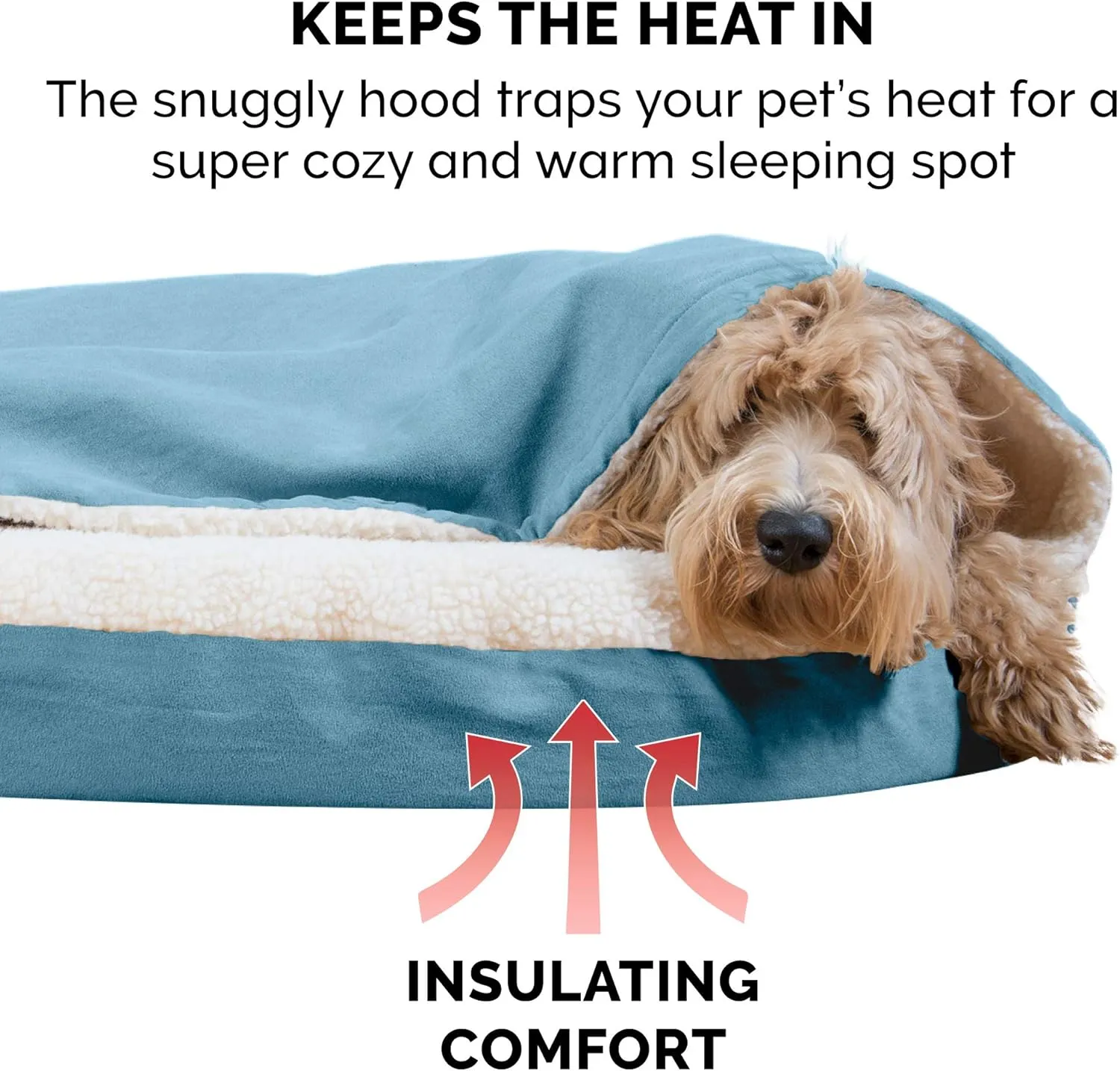Furhaven 26" Round Cooling Gel Dog Bed for Medium/Small Dogs w/ Removable Washable Cover, For Dogs Up to 30 lbs - Sherpa & Suede Snuggery - Blue, 26-inch