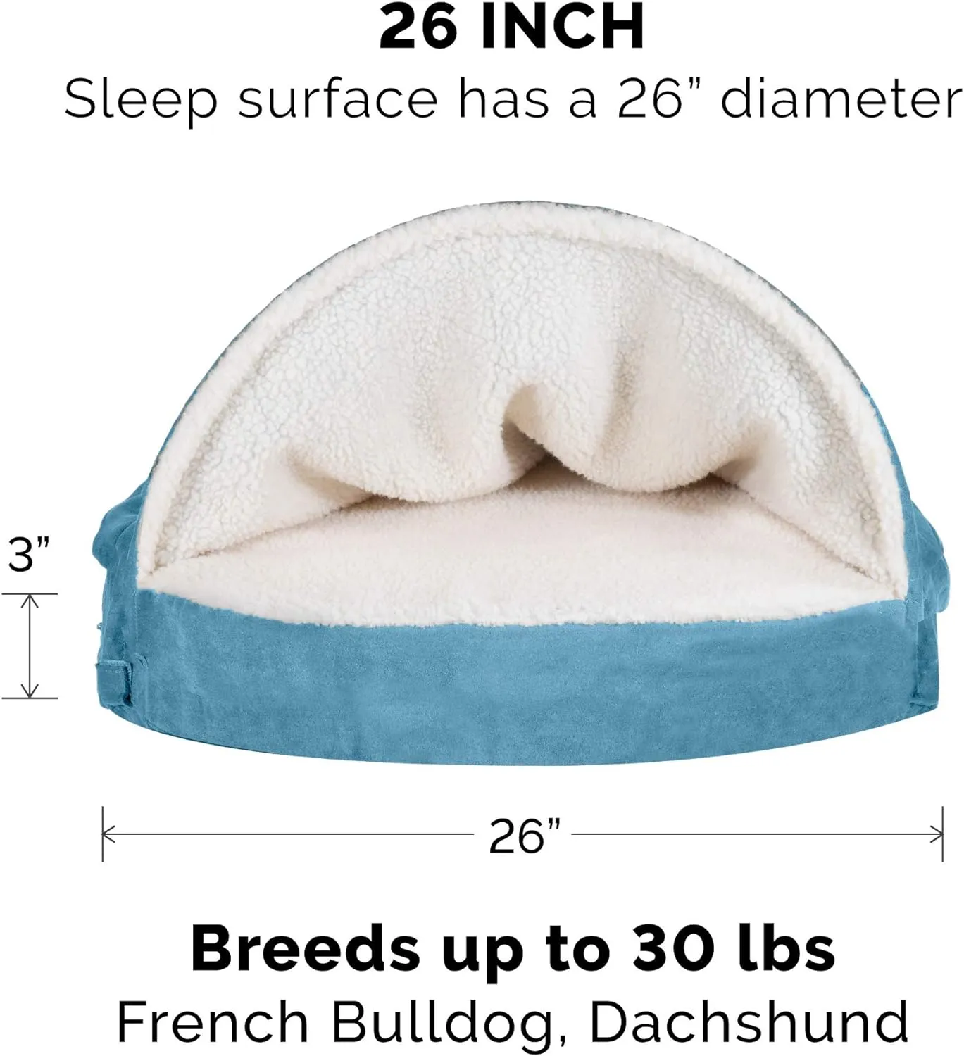 Furhaven 26" Round Cooling Gel Dog Bed for Medium/Small Dogs w/ Removable Washable Cover, For Dogs Up to 30 lbs - Sherpa & Suede Snuggery - Blue, 26-inch