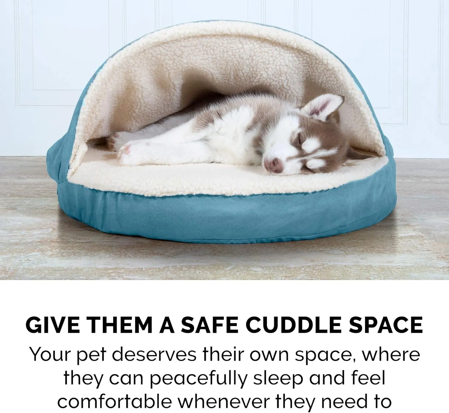 Furhaven 26" Round Cooling Gel Dog Bed for Medium/Small Dogs w/ Removable Washable Cover, For Dogs Up to 30 lbs - Sherpa & Suede Snuggery - Blue, 26-inch