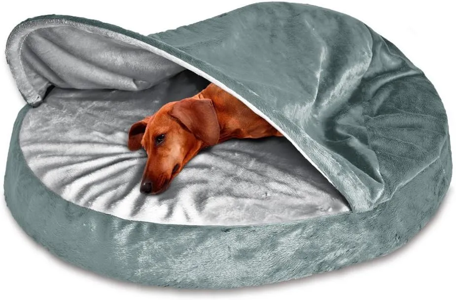 Furhaven 26" Round Orthopedic Dog Bed for Medium/Small Dogs w/ Removable Washable Cover, For Dogs Up to 30 lbs - Microvelvet Snuggery - Silver (Gray), 26-inch