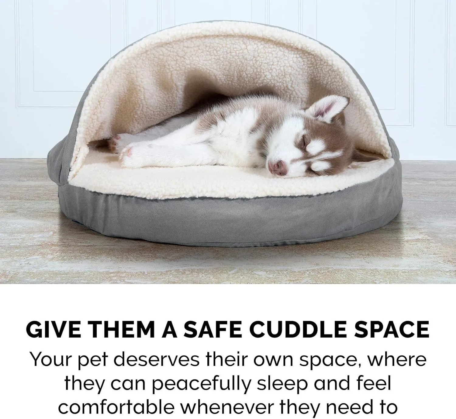Furhaven 35" Round Orthopedic Dog Bed for Large/Medium Dogs w/ Removable Washable Cover, For Dogs Up to 50 lbs - Sherpa & Suede Snuggery - Gray, 35-inch