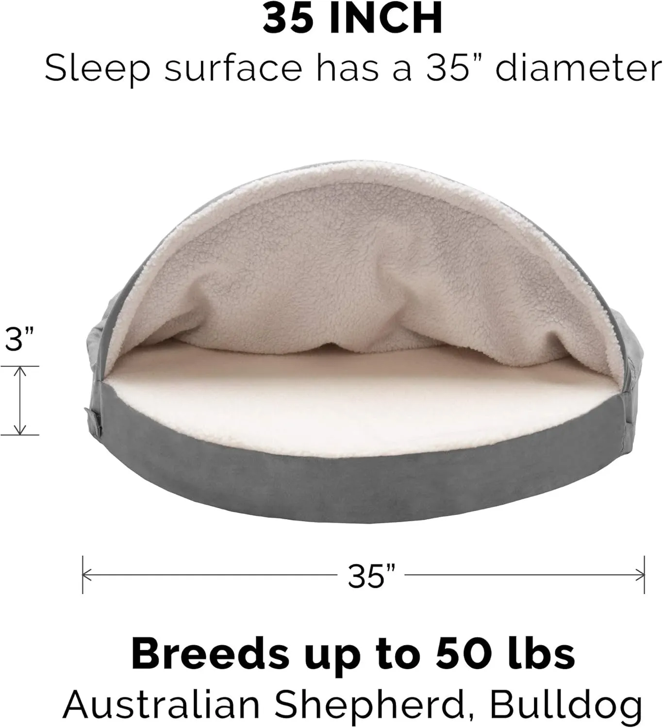 Furhaven 35" Round Orthopedic Dog Bed for Large/Medium Dogs w/ Removable Washable Cover, For Dogs Up to 50 lbs - Sherpa & Suede Snuggery - Gray, 35-inch