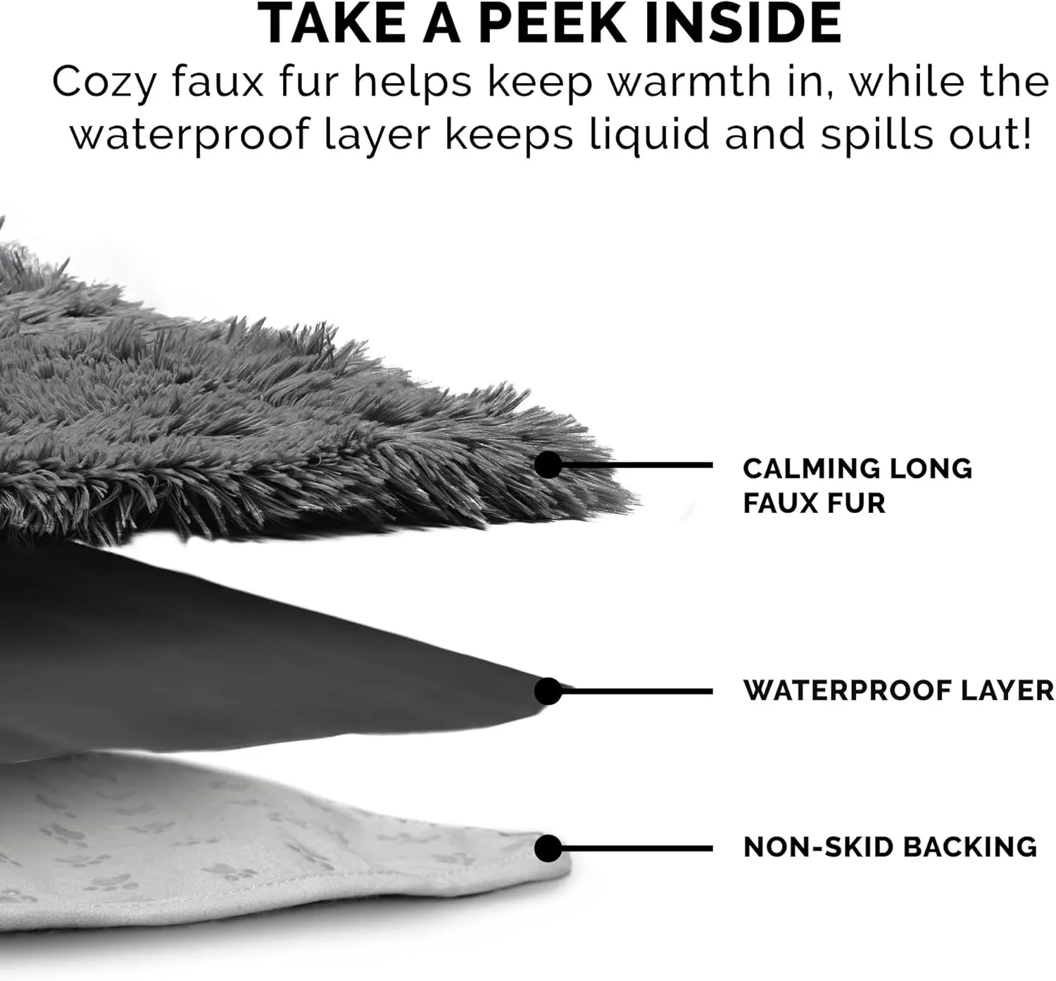 Furhaven Corner Cushion Seat Cover for Dogs & Cats, Washable, For Couches, Sectional Sofas, & L Shaped Couches - Snuggle Spot Shaggy Long Faux Fur Corner Throw - Gray, One Size