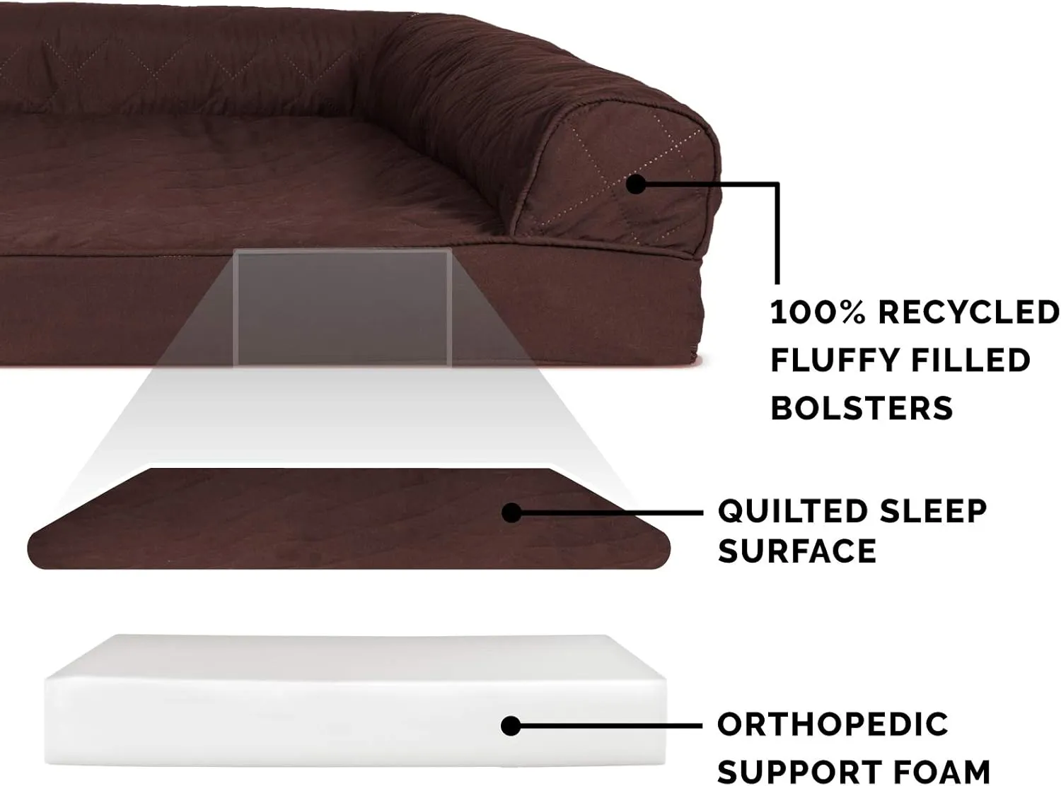 Furhaven Orthopedic Dog Bed for Large Dogs w/ Removable Bolsters & Washable Cover, For Dogs Up to 125 lbs - Quilted Sofa - Coffee, Jumbo Plus/XXL