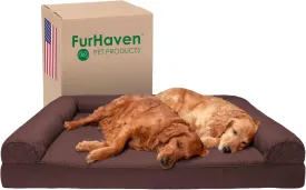 Furhaven Orthopedic Dog Bed for Large Dogs w/ Removable Bolsters & Washable Cover, For Dogs Up to 125 lbs - Quilted Sofa - Coffee, Jumbo Plus/XXL