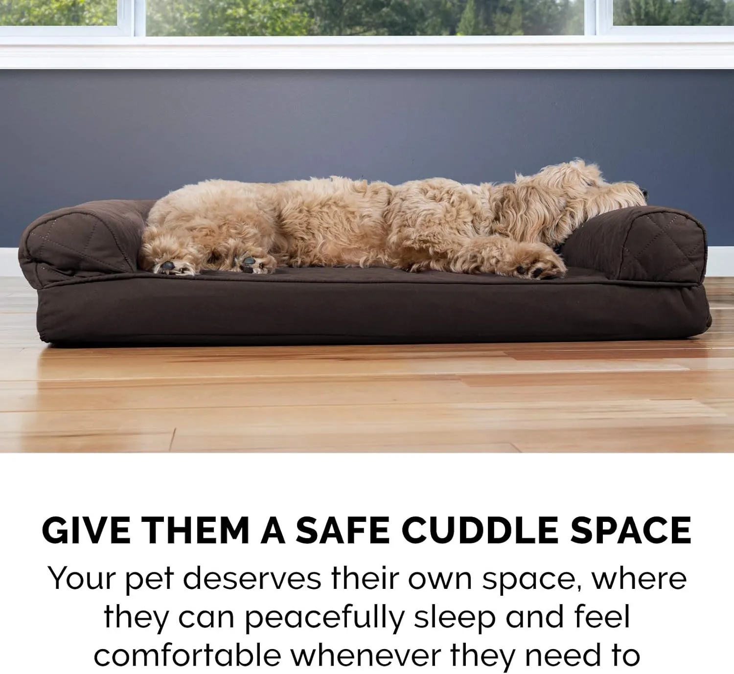 Furhaven Orthopedic Dog Bed for Large Dogs w/ Removable Bolsters & Washable Cover, For Dogs Up to 125 lbs - Quilted Sofa - Coffee, Jumbo Plus/XXL