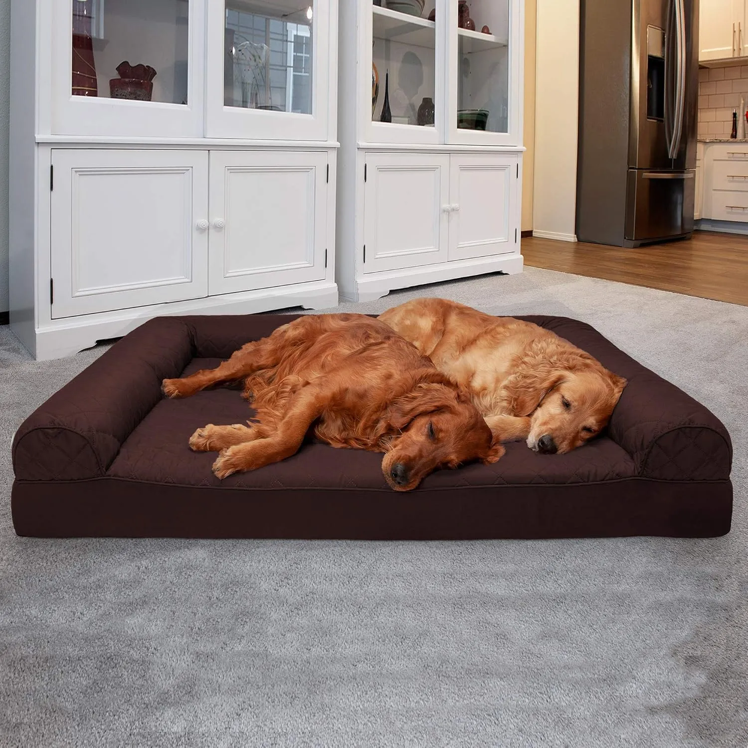 Furhaven Orthopedic Dog Bed for Large Dogs w/ Removable Bolsters & Washable Cover, For Dogs Up to 125 lbs - Quilted Sofa - Coffee, Jumbo Plus/XXL