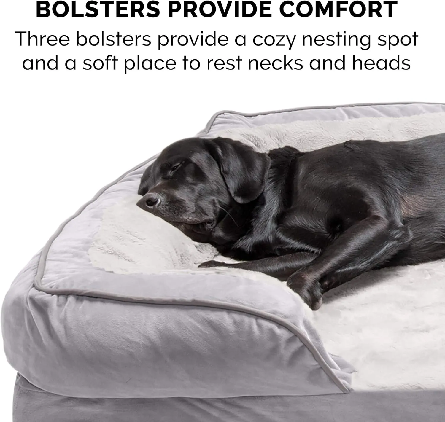 Furhaven Orthopedic Dog Bed for Medium/Small Dogs w/ Removable Bolsters & Washable Cover, For Dogs Up to 35 lbs - Plush & Velvet Waves Perfect Comfort Sofa - Granite Gray, Medium