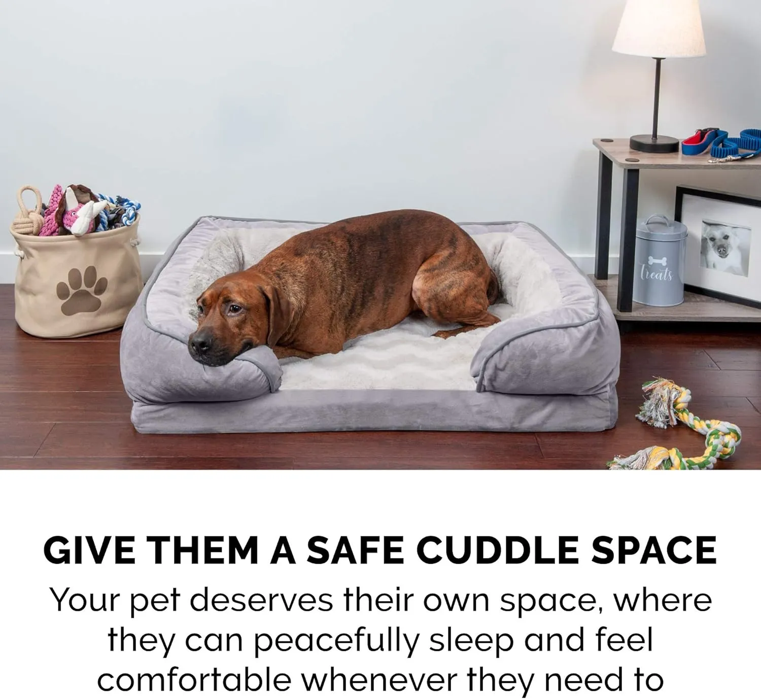Furhaven Orthopedic Dog Bed for Medium/Small Dogs w/ Removable Bolsters & Washable Cover, For Dogs Up to 35 lbs - Plush & Velvet Waves Perfect Comfort Sofa - Granite Gray, Medium
