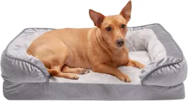 Furhaven Orthopedic Dog Bed for Medium/Small Dogs w/ Removable Bolsters & Washable Cover, For Dogs Up to 35 lbs - Plush & Velvet Waves Perfect Comfort Sofa - Granite Gray, Medium