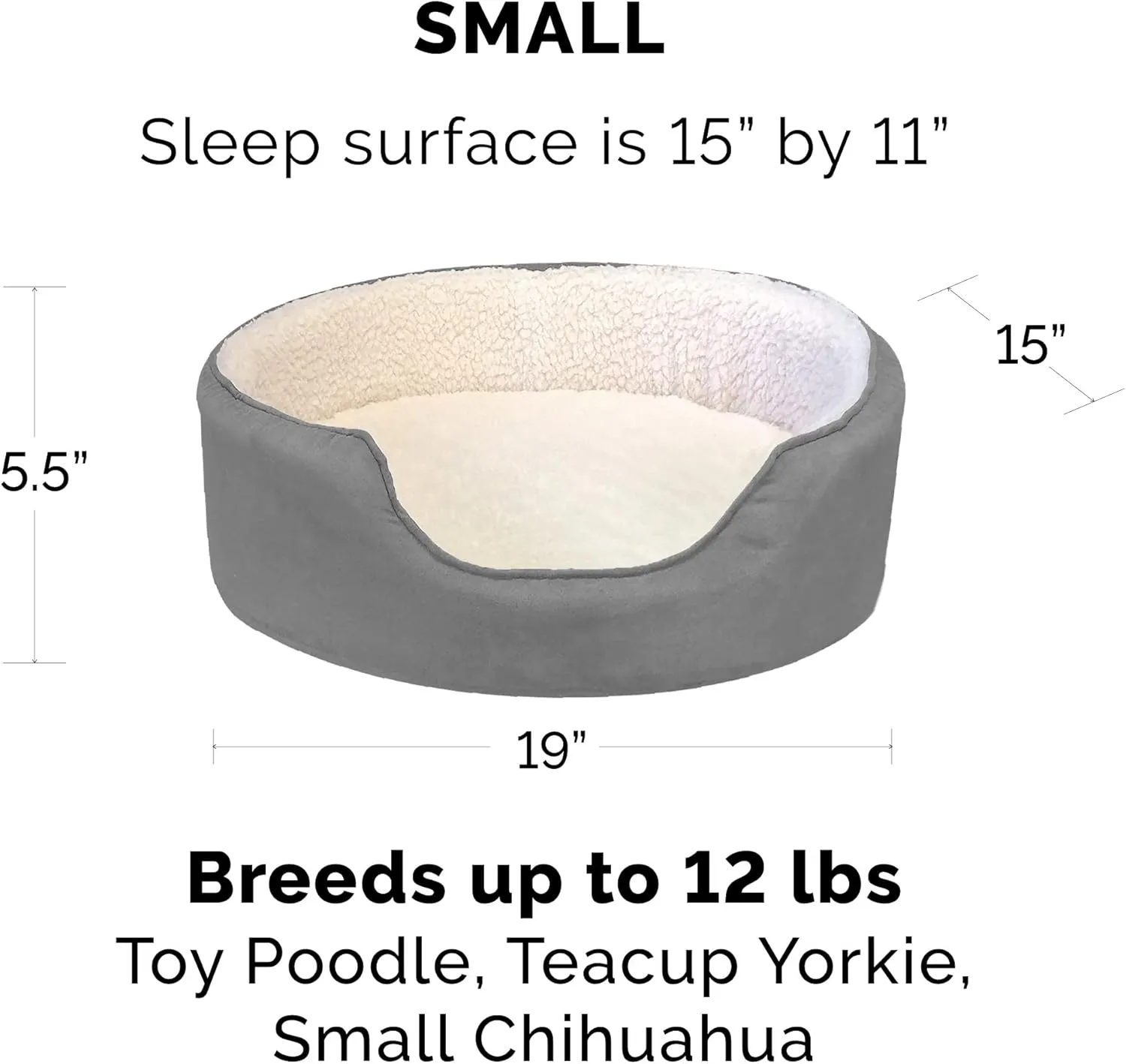 Furhaven Orthopedic Dog Bed for Small Dogs w/ Removable Washable Cover, For Dogs Up to 12 lbs - Sherpa & Suede Oval Lounger - Gray, Small