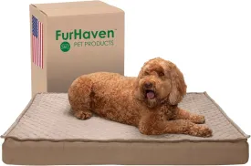 Furhaven Water-Resistant Cooling Gel Dog Bed for Large Dogs w/ Removable Quilt Top & Washable Cover, For Dogs Up to 95 lbs - Indoor/Outdoor Quilt Top Convertible Mattress - Sand, Jumbo/XL