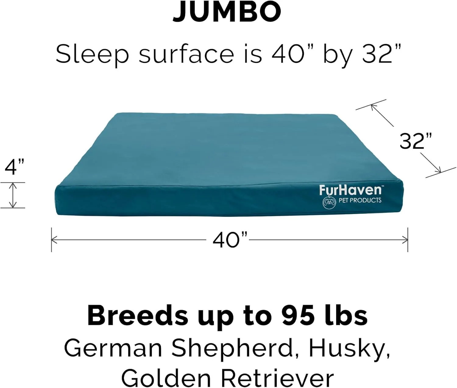 Furhaven Water-Resistant Orthopedic Dog Bed for Large Dogs w/ Removable Washable Cover, For Dogs Up to 95 lbs - Indoor/Outdoor Logo Print Oxford Polycanvas Mattress - Deep Lagoon, Jumbo/XL