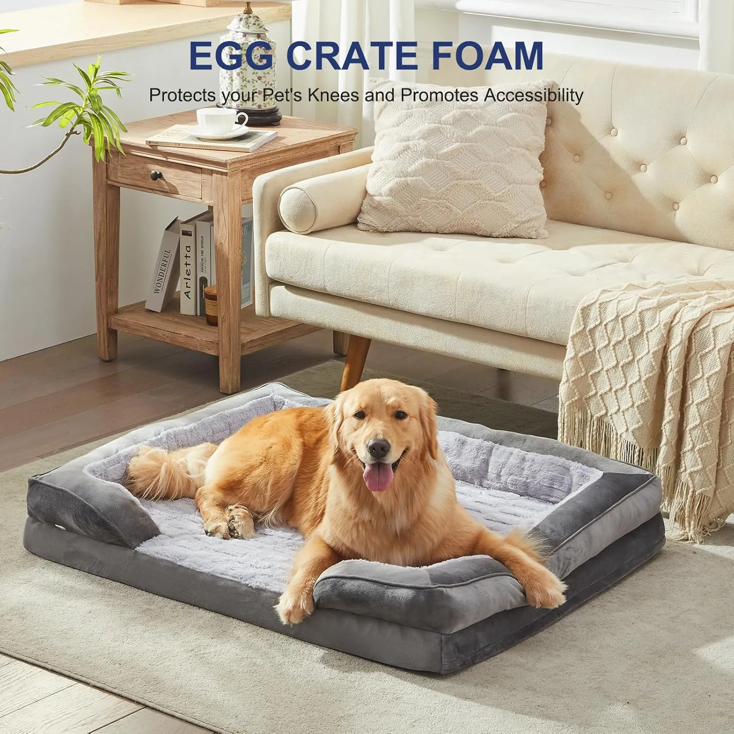 FURTIME Orthopedic Dog Beds Large Sized Dog, XL Washable Dog Sofa Bed for Large Dogs, Comfy Supportive Egg-Crate Foam Pet Couch Bed with Removable Cover, Waterproof Lining and Nonskid Bottom