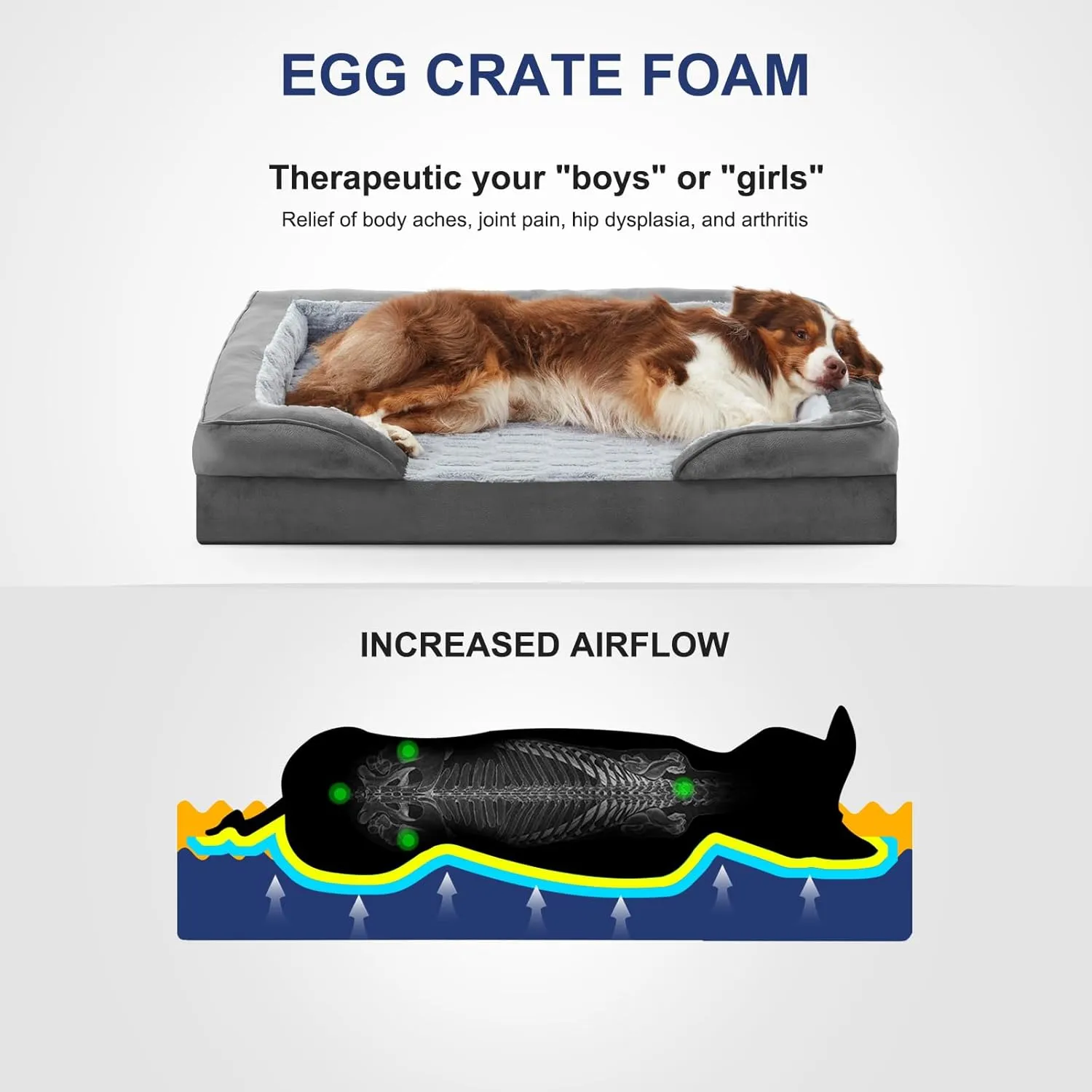 FURTIME Orthopedic Dog Beds Large Sized Dog, XL Washable Dog Sofa Bed for Large Dogs, Comfy Supportive Egg-Crate Foam Pet Couch Bed with Removable Cover, Waterproof Lining and Nonskid Bottom
