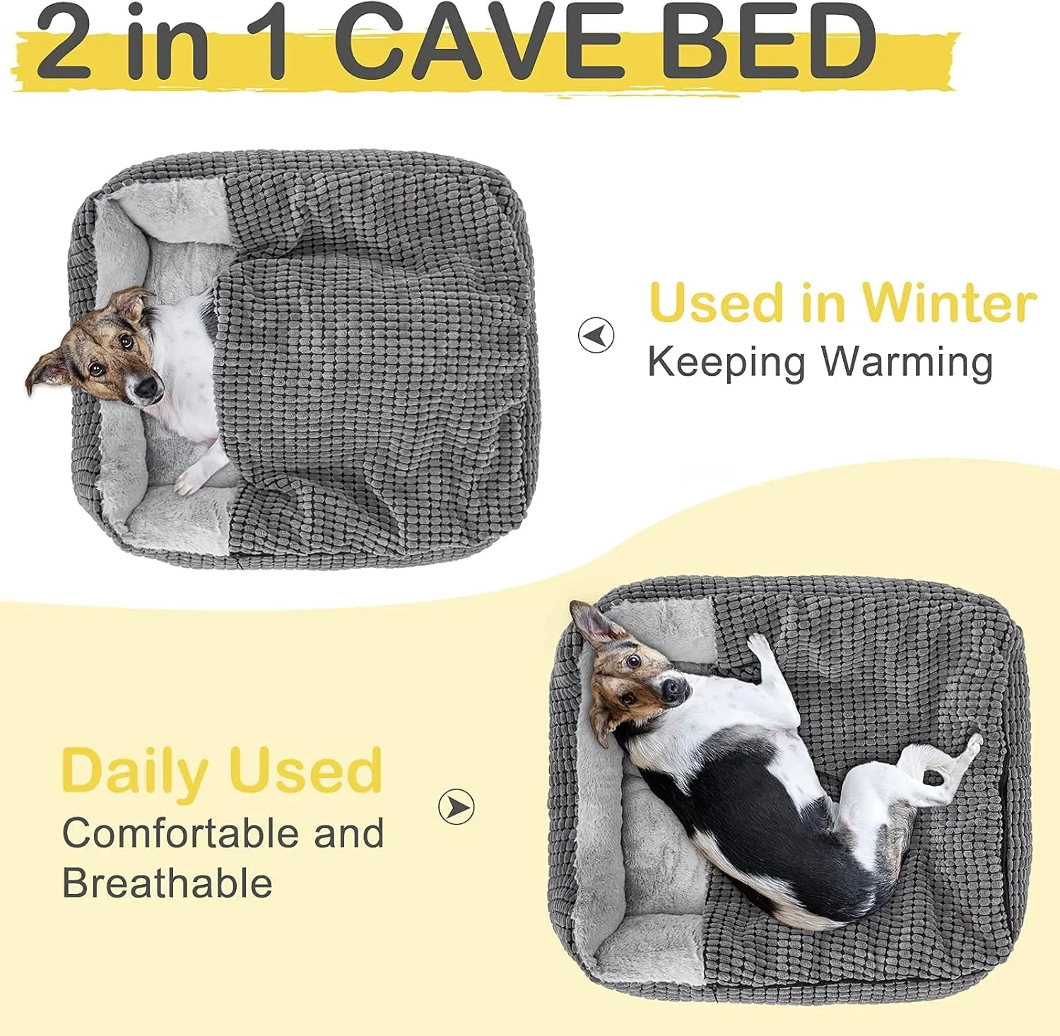 GASUR Dog Beds for Large Medium Small Dogs, Rectangle Cave Hooded Blanket Puppy Bed, Luxury Anti-Anxiety Orthopedic Cat Beds for Indoor Cats, Warmth and Machine Washable (20 inches, Grey)