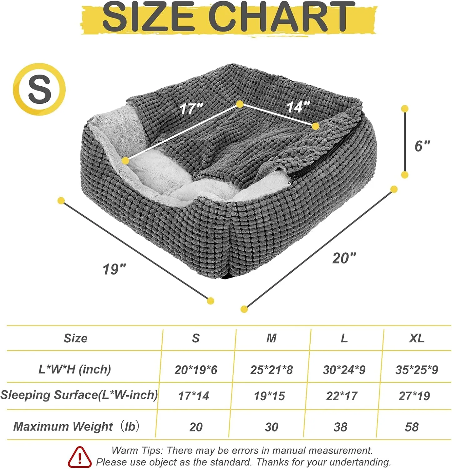 GASUR Dog Beds for Large Medium Small Dogs, Rectangle Cave Hooded Blanket Puppy Bed, Luxury Anti-Anxiety Orthopedic Cat Beds for Indoor Cats, Warmth and Machine Washable (20 inches, Grey)