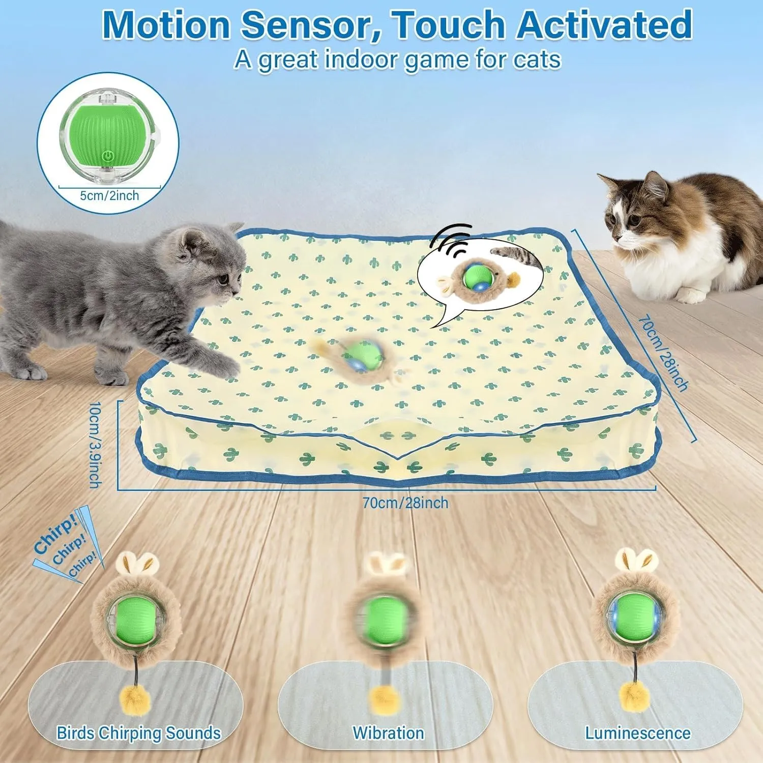 Gisgfim Interactive Indoor Cat Toys with Motion-Activated LED Light & Automatic Ball Movement - Hide & Seek Kitten Toy for Adult Cats (Green)