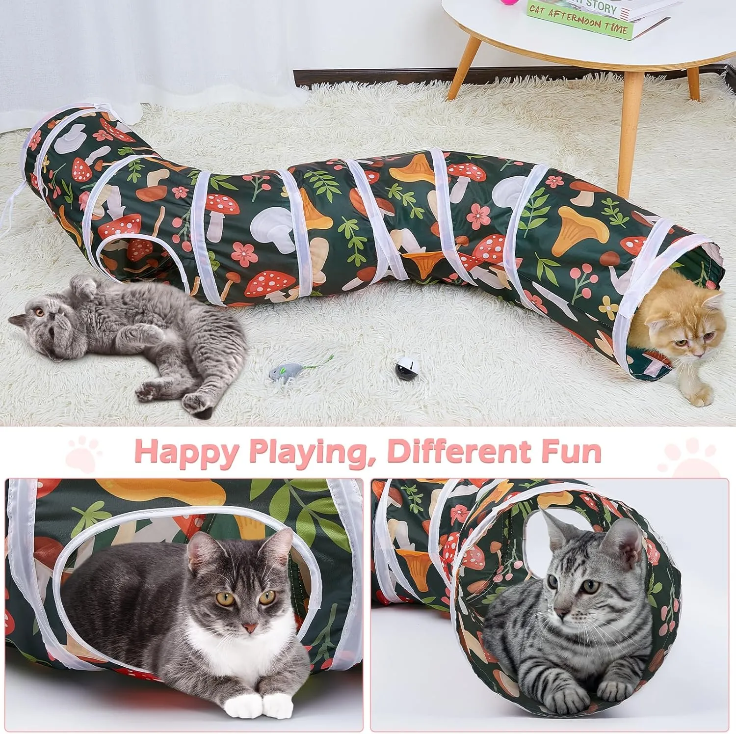 Glittme Cat Tunnel - S-Shape Peekaboo Cave With Toys, Foldable Tubes for Indoor Cats, Rabbits, Puppies, Guinea Pigs