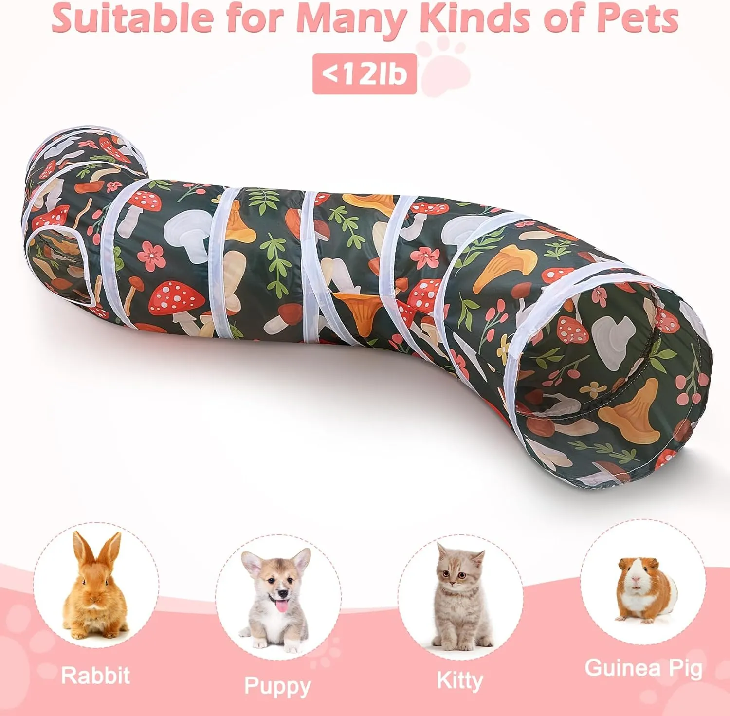 Glittme Cat Tunnel - S-Shape Peekaboo Cave With Toys, Foldable Tubes for Indoor Cats, Rabbits, Puppies, Guinea Pigs